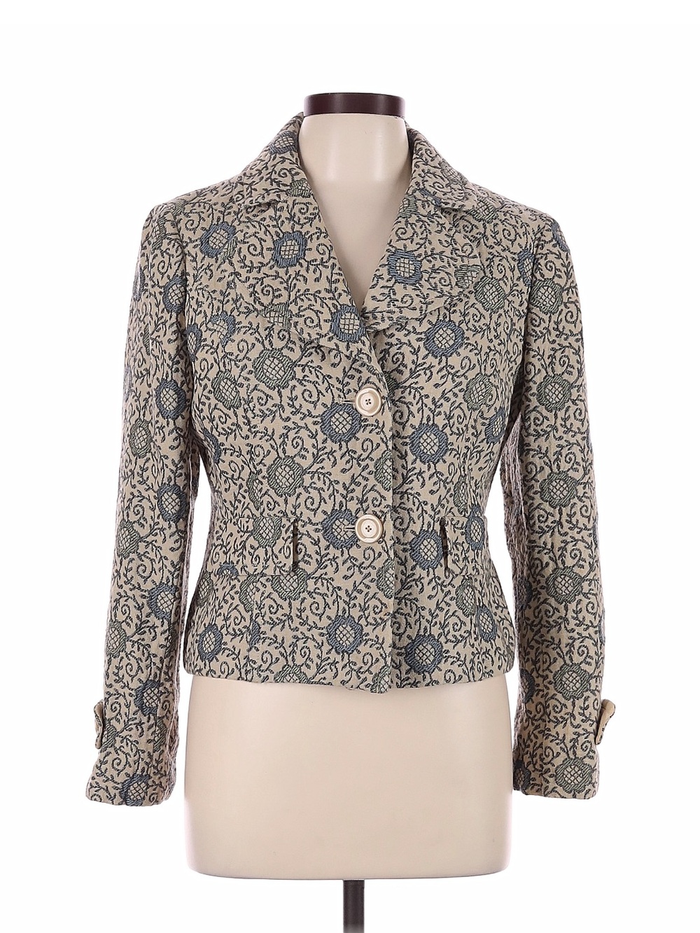 Ann Taylor Loft Ivory Blue Paisley Wool Collared Blazer - Picture 1 of 8